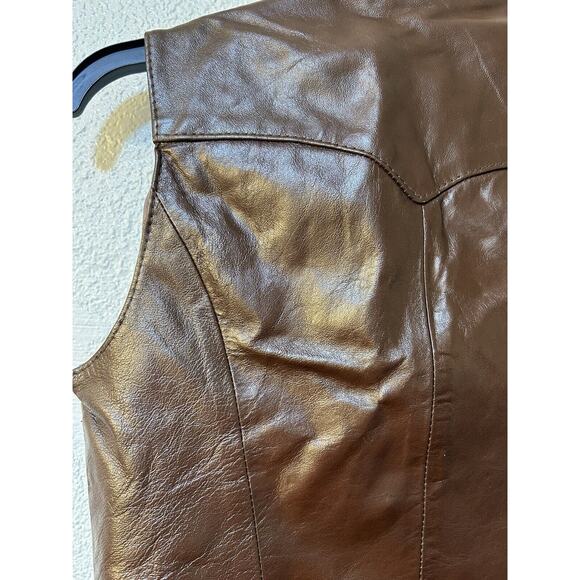 Vintage H Bar C California Ranch Wear Leather Sz 10 Brown Vest Cowgirl - Picture 11 of 16